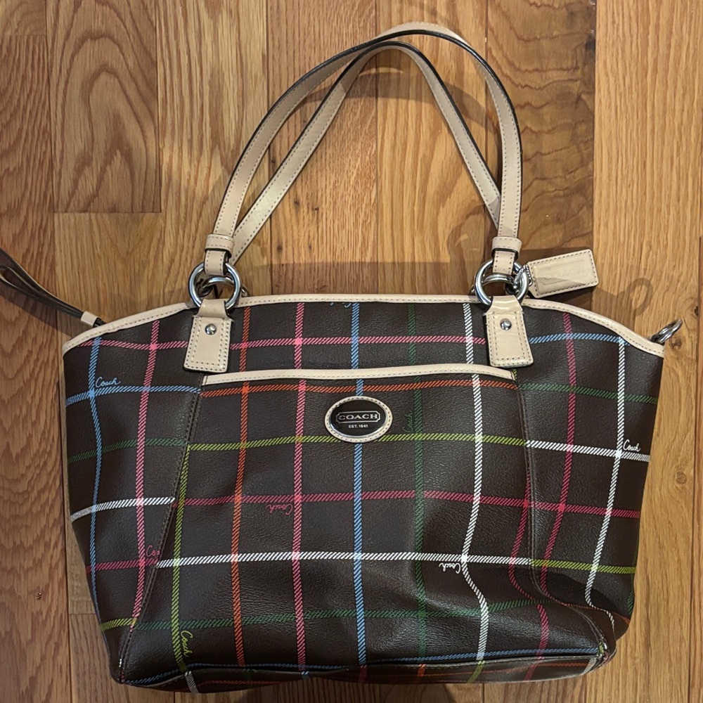 Coach Brown Plaid Tote Bag